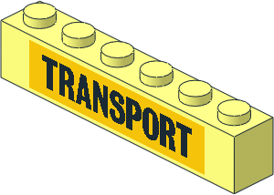 Brick  1 x  6 with Black "TRANSPORT" on Yellow Background Sticker