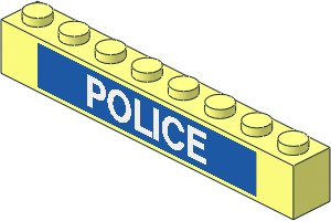 Brick  1 x  8 with White "POLICE" on Blue Background Sticker