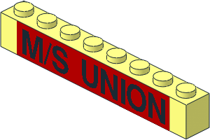 Brick  1 x  8 with Black "M/S UNION" on Red Background Sticker