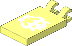 Tile  2 x  3 with Clips Horizontal (Thick C-Clips) with White Bowser Head Pattern