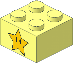 Brick  2 x  2 with Yellow Star and Black Eyes on Both Sides Pattern