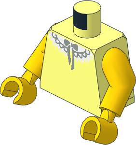 Minifig Torso with Arms and Hands with White Lace Collar and Light Grey Bowtie Pattern