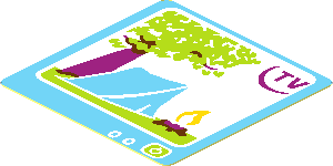 Sticker  1.8 x  1.8 with "TV", Tree, Tent and Campfire on Screen