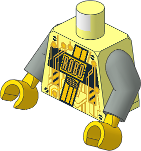 Minifig Torso with Arms and Hands with Gold Circuitry and Yellow Roboforce Logo Pattern