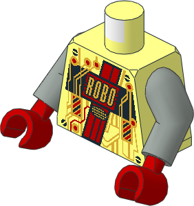 Minifig Torso with Arms and Hands with Gold Circuitry and Red Roboforce Logo Pattern