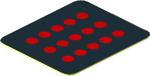 =Sticker  0.9 x  0.8 with 15 Red Dots on Black Background