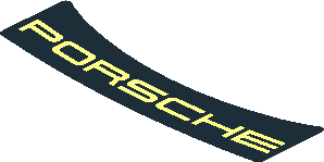 ~Sticker  1.2 x  3.9 with Red "PORSCHE" on Black Background - Upper Faces Flat