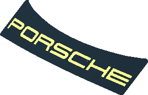 ~Sticker  1.2 x  3.9 with Red "PORSCHE" on Black Background - Upper Faces Formed