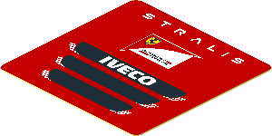 Sticker  1.8 x  1.8 with Iveco Stralis Truck Front with Logo Scuderia Ferrari on Red Background