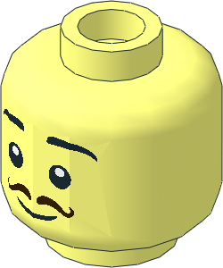 Minifig Head with Black Eyebrows, Dark Brown Thin Curly Moustache Pattern