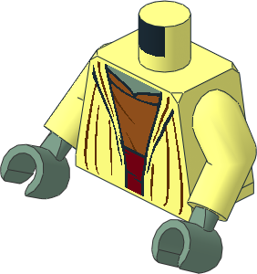 Minifig Torso with Arms and Hands with SW Open Robe with Dark Orange Undershirt, Dark Red Sash, and Sand Green Neck Pattern