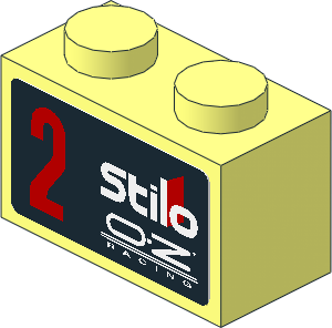 Brick  1 x  2 without Centre Stud with Red "2" and White Logos on Black Background Left Sticker