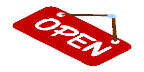 Sticker  1.2 x  1.5 Irregular with White "OPEN" on Red Sign