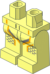 Minifig Hips and Legs with Racing Suit with Orange Lines and Silver Hexagons Pattern Pattern