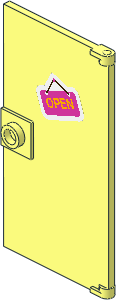 Door  1 x  4 x  6 Smooth with Square Handle Plinth with Bright Light Orange "OPEN" on Dark Pink Sign Sticker