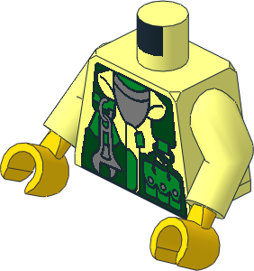 Minifig Torso with Arms and Hands with Green Vest, Wrench and Pockets Pattern