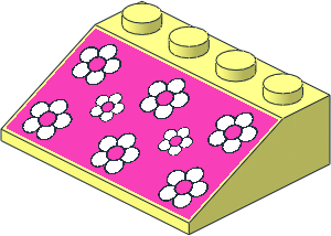 Slope Brick 33  3 x  4 with White Flowers on Dark Pink Background Pattern