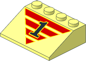 Slope Brick 33  3 x  4 with Black "1" on Red Striped Triangle Pattern