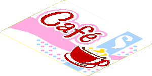 Sticker  2.8 x  3.8 with "Café" and Red Cup and Saucer