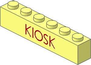 Brick  1 x  6 without Centre Studs with Red Thin "KIOSK" Pattern