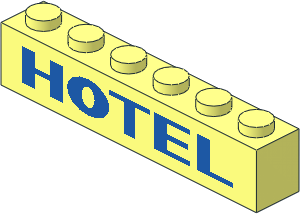 Brick  1 x  6 without Centre Studs with Thick Blue "HOTEL" Pattern