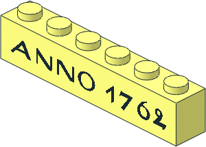 Brick  1 x  6 without Centre Studs with Black "ANNO 1762" Pattern