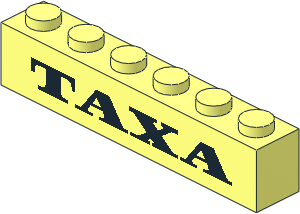 Brick  1 x  6 without Centre Studs with Black Thick "TAXA" Pattern