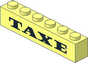 Brick  1 x  6 without Centre Studs with Black Thick "TAXE" Pattern