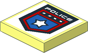 Tile  2 x  2 with Sticker  1.8 x  1.8 with Black/Red/Blue Badge and "POLICE"