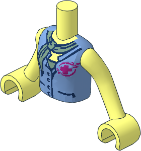 Figure Friends Girl Torso with Arms with Medium Blue Blouse Top with Magenta Jungle Rescue Logo over Sand Green Shirt and Sand Green Scarf Pattern