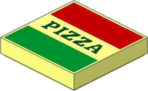 Tile  2 x  2 with Red and Green Stripes and Dark Green 'PIZZA' Pattern