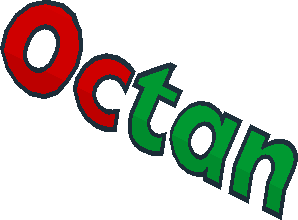 ~Sticker  0.8 x  3 with Red/Green "Octan" (Formed) - Text