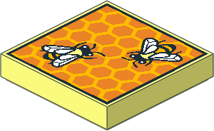 Tile  2 x  2 with Beehive Frame with Orange Honeycomb and  2 Large Bees with White Wings Pattern