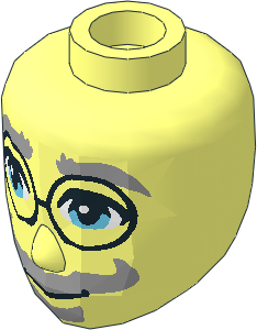 Figure Friends Male Head with Light Bluish Grey Bushy Eyebrows, Curled Moustache and Goatee and Black Round Glasses Pattern