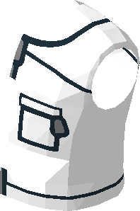 ~Figure Friends Boy Torso White Jacket with Silver Zippers and Orange Beekeeper Logo on Back Half Pattern