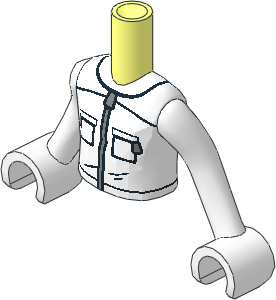 Figure Friends Boy Torso and Arms with White Jacket with Silver Zippers and Orange Beekeeper Logo on Back Pattern