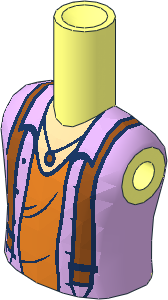 Figure Friends Boy Torso with Lavender Shirt Open over Orange Undershirt, Dark Orange Suspenders and Necklace Pattern