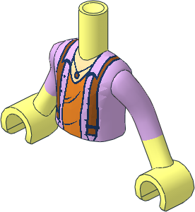 Figure Friends Boy Torso and Arms with Lavender Shirt Open over Orange Undershirt, Dark Orange Suspenders and Necklace Pattern