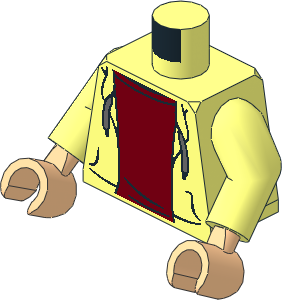 Minifig Torso with Arms and Light Nougat Hands with  Hooded Sweatshirt Open with Drawstrings over Dark Red Top Pattern
