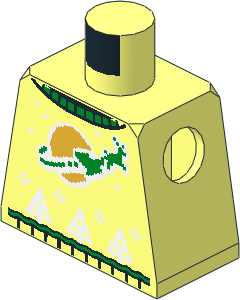 Minifig Torso with Holiday Sweater, Green Collar and Reindeer Sleigh, Gold Classic Space Moon, White Snowflakes and Christmas Trees Pattern