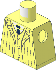 Minifig Torso with Suit Jacket Open with Dark Bluish Grey Pinstripes over Vest with Buttons and White Shirt and Dark Blue Tie Pattern