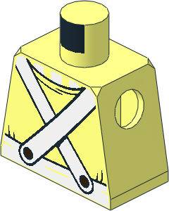 Minifig Torso with Shirt over Striped Undershirt and White Pants with Crossed Suspenders Pattern