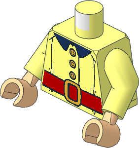 Minifig Torso with Arms and Hands with Jacket with Gold Buttons, Red Belt with Buckle and Dark Blue Collar Pattern