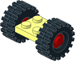 Plate  2 x  2 with Red Wheels and Tyres 8/ 75 x 8 Offset Tread