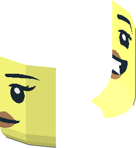 ~Minifig Head with Thin Black Eyebrows, Long Eyelashes, Medium Nougat Lips, Closed Mouth Smile / Open Mouth Smile 2-Sided Pattern - Half