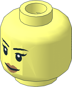 Minifig Head with Thin Black Eyebrows, Long Eyelashes, Medium Nougat Lips, Closed Mouth Smile / Open Mouth Smile 2-Sided Pattern