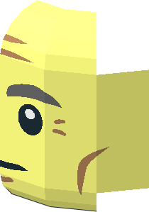 ~Minifig Head with Stern Face, Dark Bluish Grey Eyebrows, Medium Nougat Wrinkles, Cheek Lines and Chin Dimple Pattern - Half