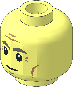 Minifig Head with Stern Face, Dark Bluish Grey Eyebrows, Medium Nougat Wrinkles, Cheek Lines and Chin Dimple Pattern