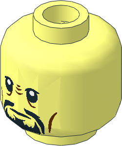 Minifig Head with Black Beard and Reddish Brown Wrinkles Neutral / Angry 2-Sided Pattern