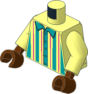 Minifig Torso with Arms and Reddish Brown Hands with Shirt, Dark Turquoise and Dark Pink Vertical Stripes Pattern